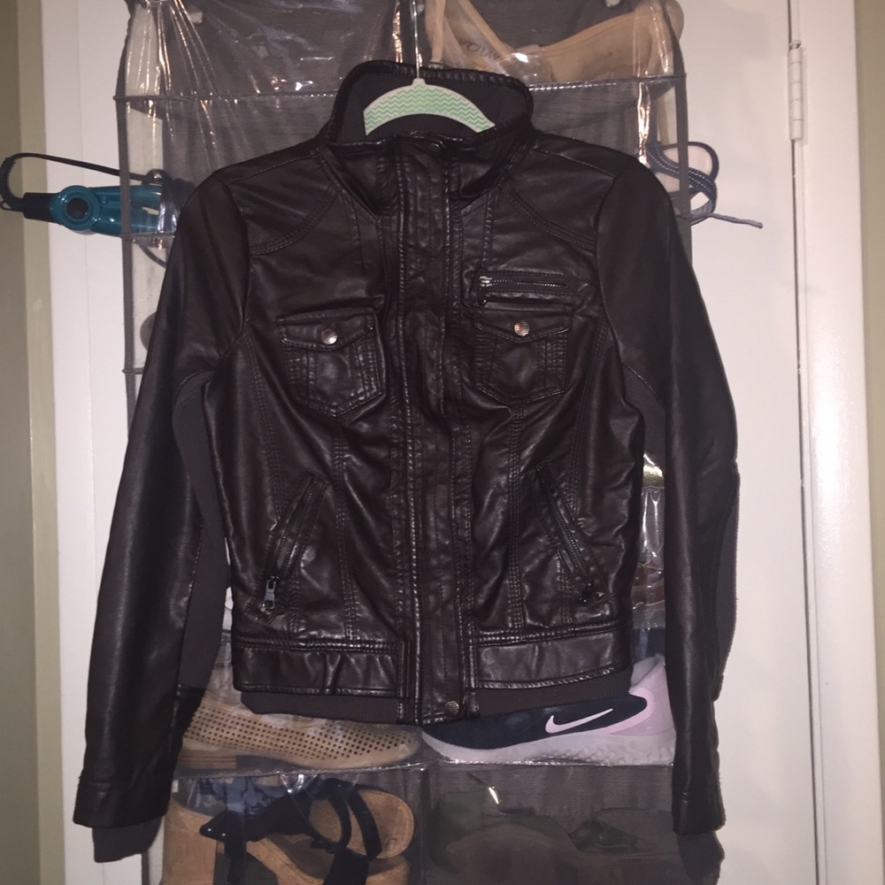 Brown Faux Leather Jacket Size Small